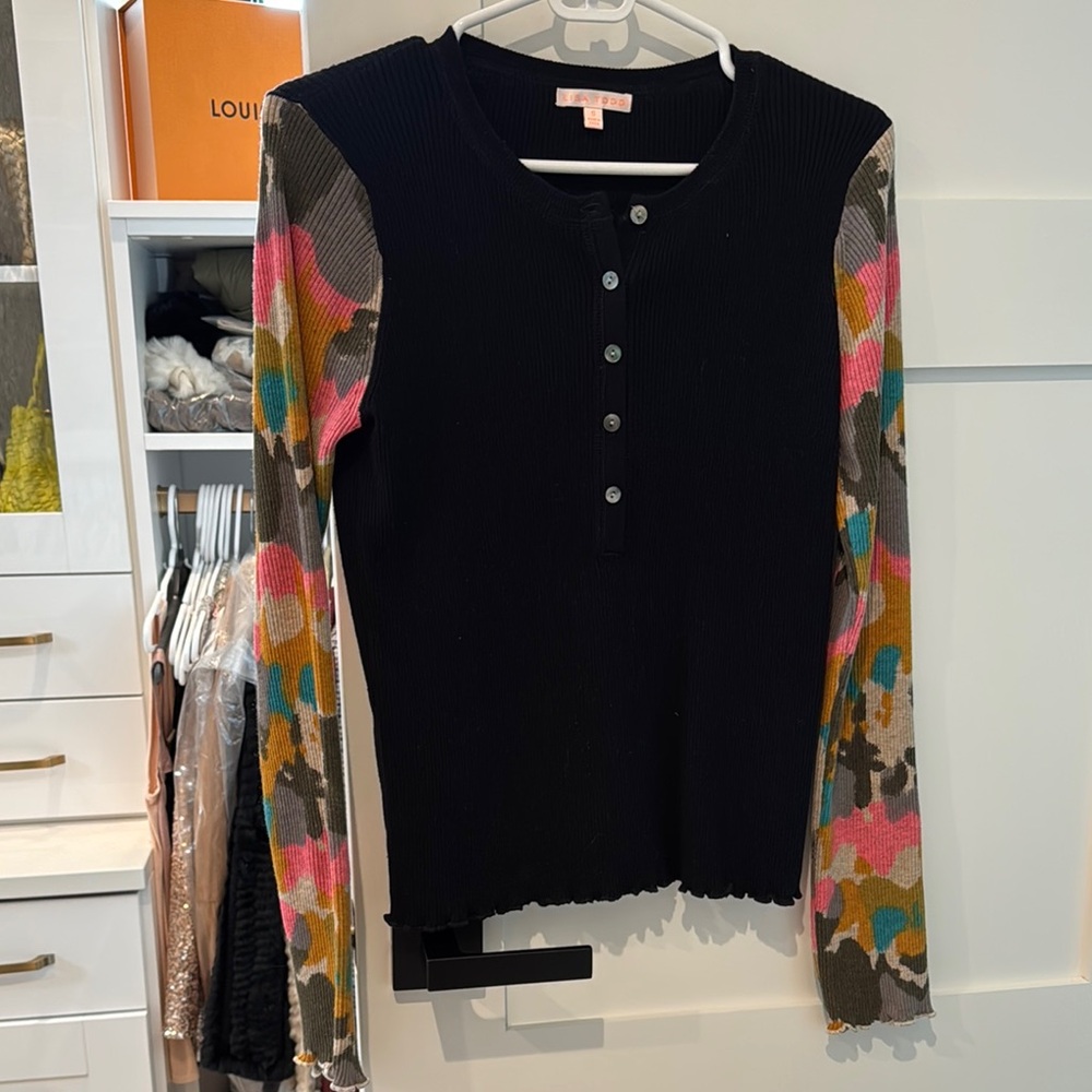 Lisa Todd Black and Pink Button Down Polo Shirt